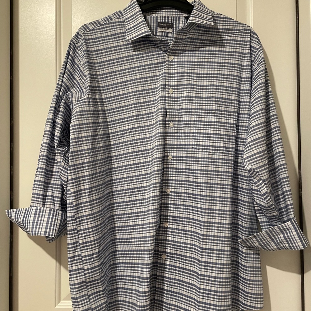 Van Heusen Men's Blue Plaid Button Down Shirt 18 1/2 32/33‎
